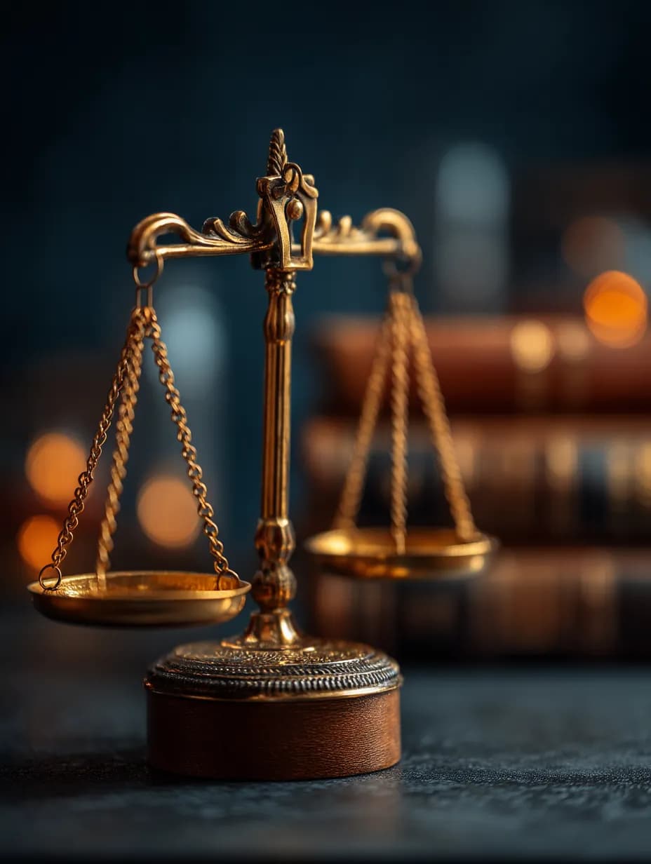 Ваге правде и правни приручници на столу судије